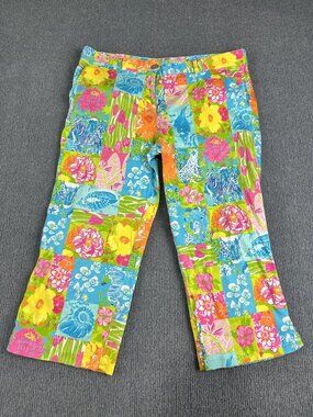 Key West Womens Floral Patchwork Capri Pants Size 14 Multicolor